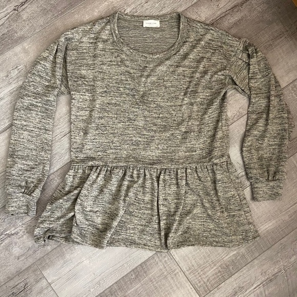 Anthropologie Orange Creek Large‎ Peplum Top Long Sleeve Heathered Brown - Picture 1 of 7